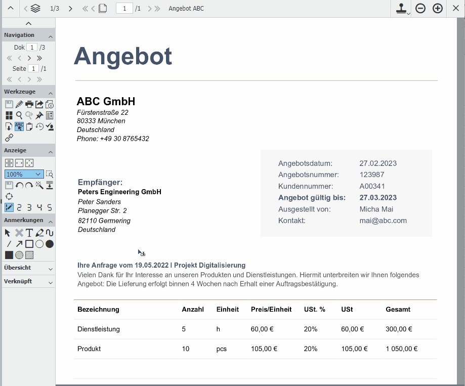 Text am Dokument anbringen